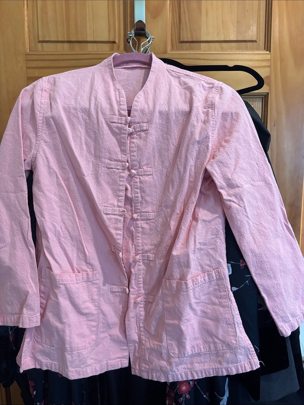 Women's Light Pink Mandarin-Collar Cotton Jacket